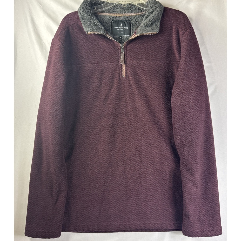 London‎ Fog Collection Mens XL Quarter Zip Pullover Burgundy Heather Fleece